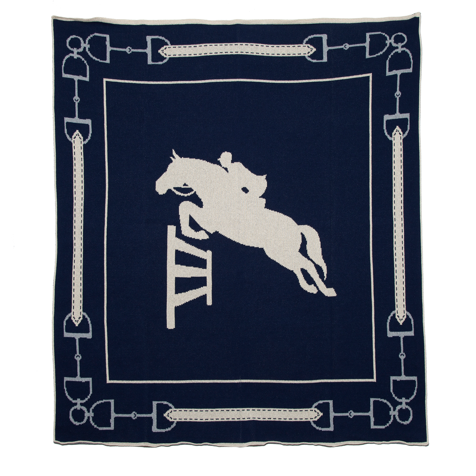 Navy Blue Cotton Sustainable Knit Throw Blanket - Equestrian Jumper for wholesale on Faire2