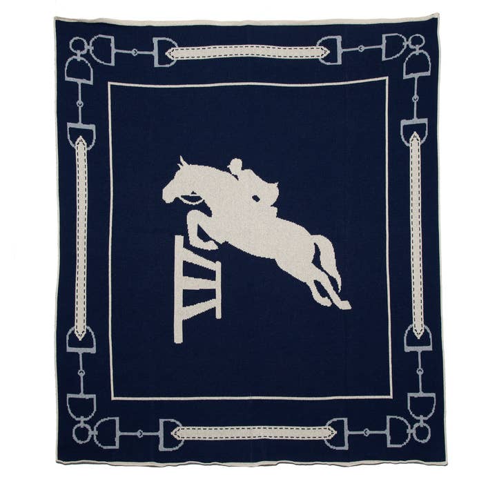 Navy Blue Cotton Sustainable Knit Throw Blanket - Equestrian Jumper
for wholesale on Faire2