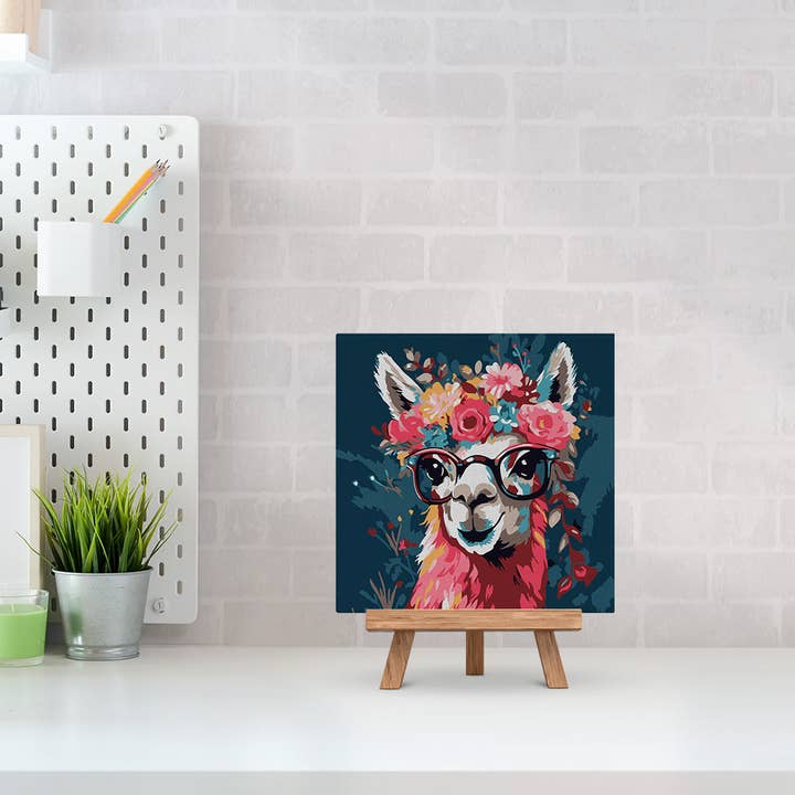 Figured'Art - Wholesale Doe-het-zelf-knutselset - Mini-schilderij van Numbers met lijst Lama Fantasy Flowers
