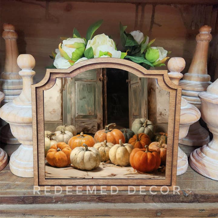 Redeemed Decor - Wholesale Decorative Tabletop Object - Provincial Pumpkins Door Framed Art