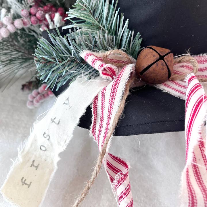 Kate + Em - Wholesale Christmas Decoration - Primitive Frosty Hat Holiday Christmas Decor-Red Ticking1