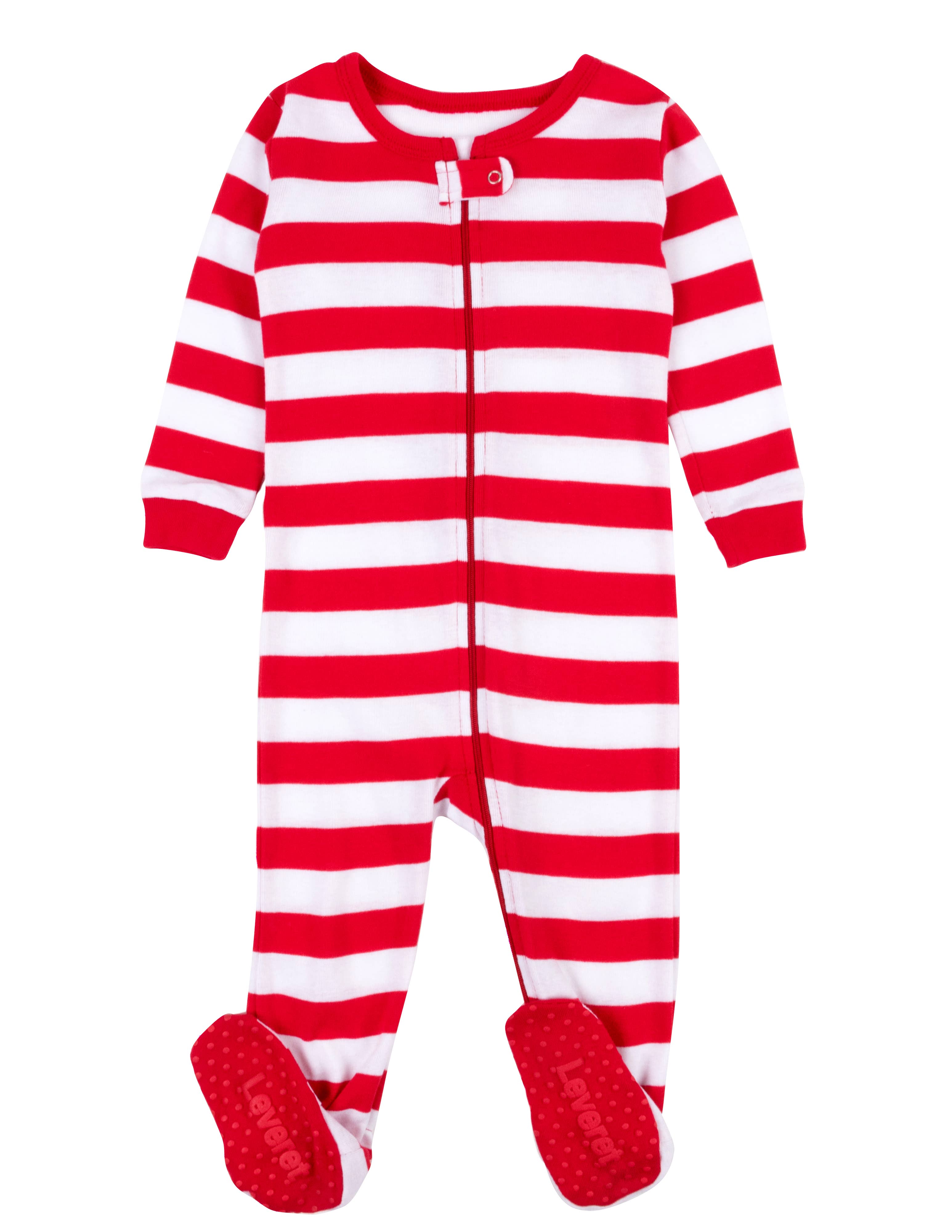 Leveret Pajamas – Fato de dormir – Bebé por atacado – Pijama de Pijama com Riscas de Pijama de Pés-Algodão para Crianças para o Natal6