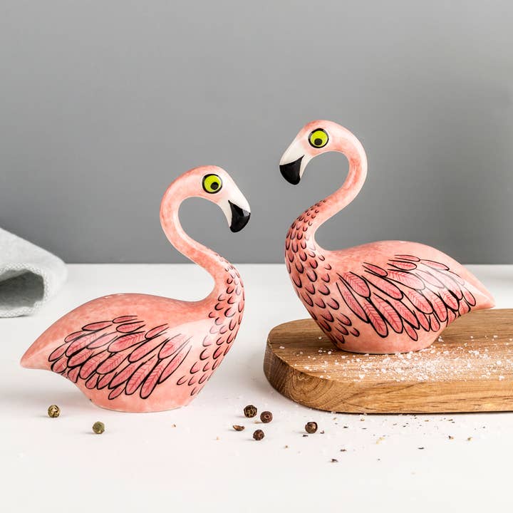 Handmade Ceramic Flamingo Salt and Pepper Shakers for wholesale by Hannah Turner Ltd
