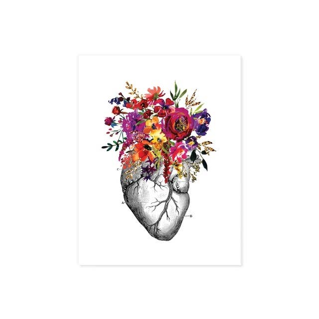 Blue Twist & Co - Vente Affiche d'art - Art en forme de cœur avec rose, violet, jaune, doré - Anatomy Art