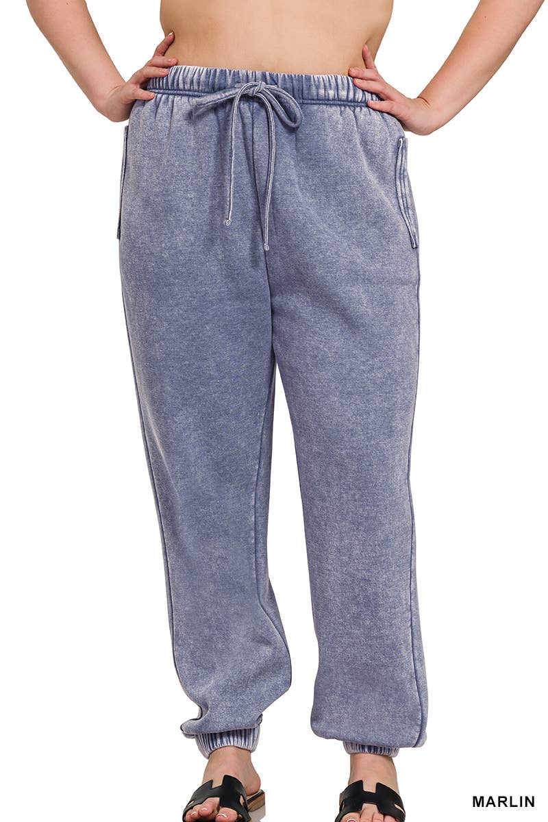 Vanilla Monkey – Engroshandel Loungesweatpants/jogginbukser – til kvinder – Plus Acid Wash Fleece joggingbukser med lommer1