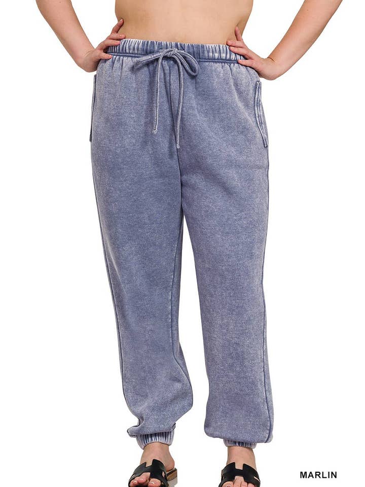 Vanilla Monkey – Engroshandel Loungesweatpants/jogginbukser – til kvinder – Plus Acid Wash Fleece joggingbukser med lommer1