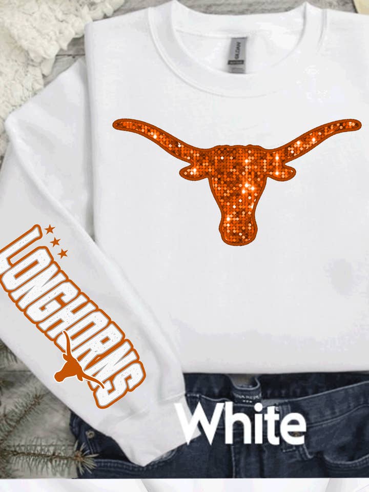 University of Texas Fan Wear Faux Glitter Longhorns UT for wholesale by A Blessed Texas Mess Boutique
