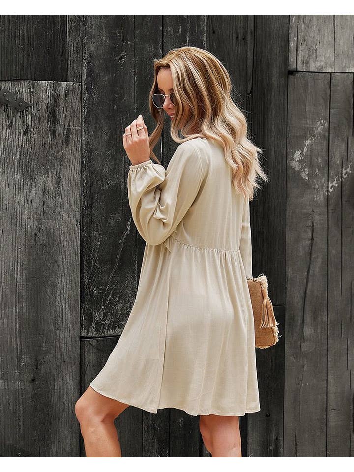 Beige Long Sleeve Peasant Dress for wholesale on Faire1