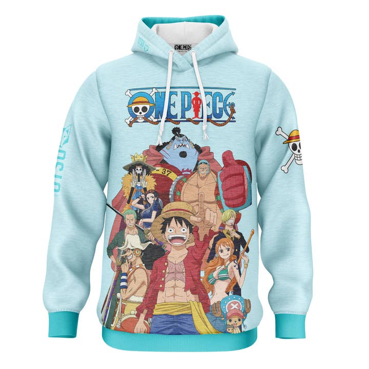 Sweat-shirt - One piece équipage chapeau de paille homme-poisson turquoise pour la vente par OTSO