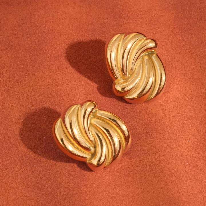 Ashton 18K Gold Non-Tarnish Wavy Rectangular Studs for wholesale on Faire