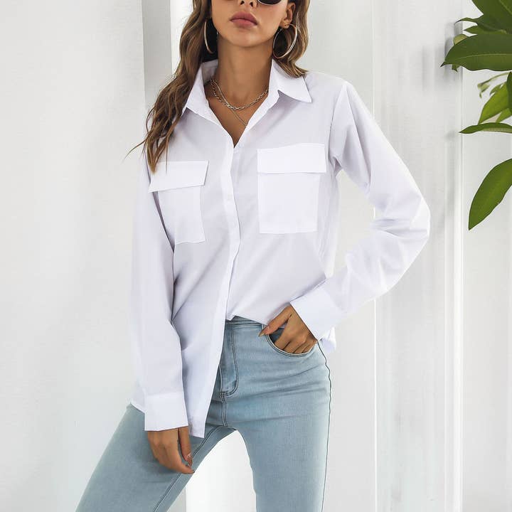 HIDDENBRAND - Wholesale Button Down Shirt - Women's - Cotton Long Sleeve Medium Length Shirt Women5
