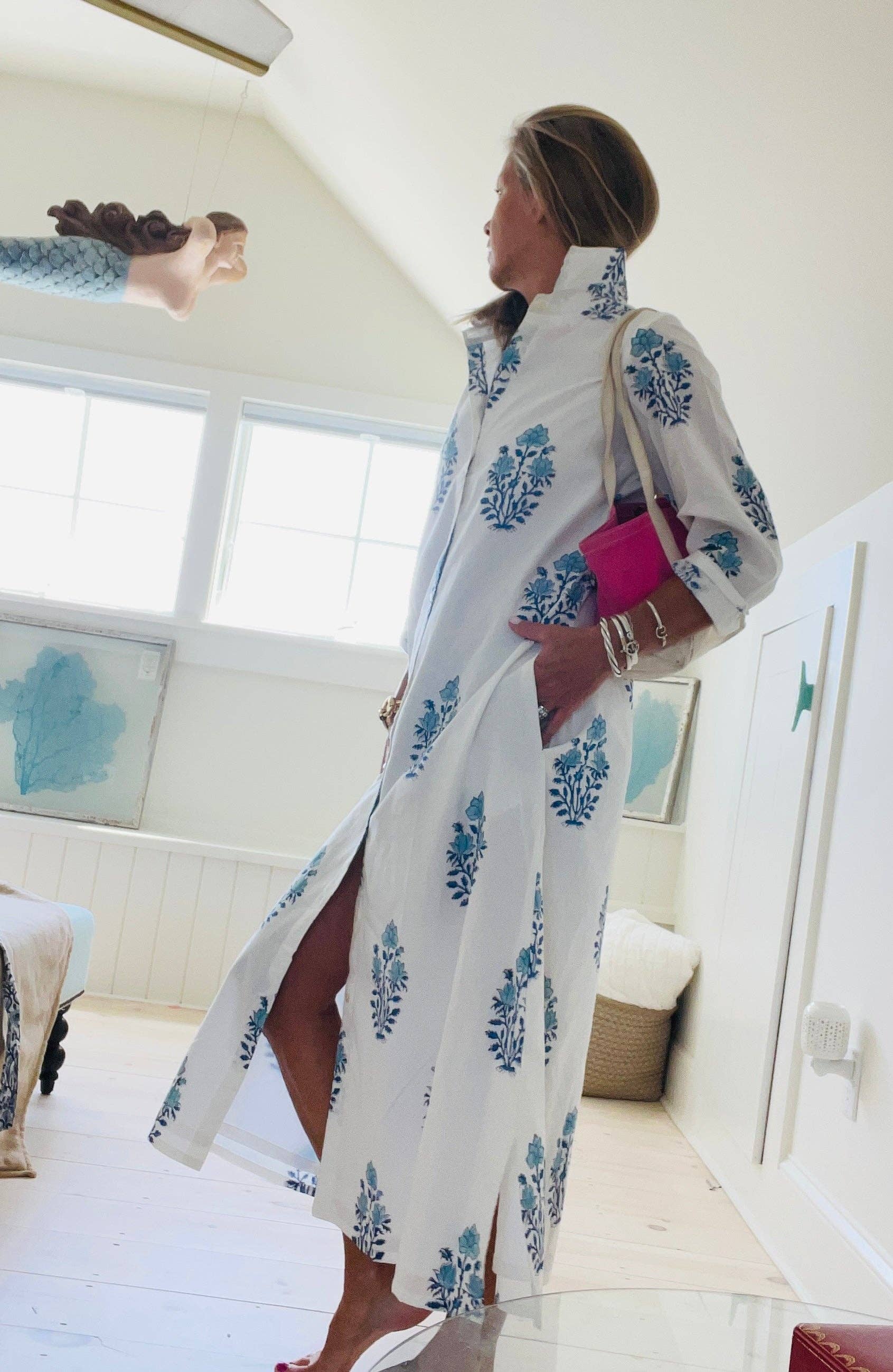 Pink Pineapple - Wholesale Dress - Women's - Apres Beach Hand Block Shirtdress in Sea Vines4