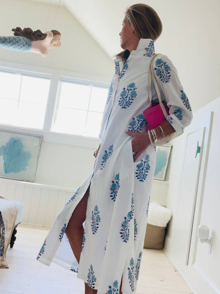 Pink Pineapple - Wholesale Dress - Women's - Apres Beach Hand Block Shirtdress in Sea Vines4