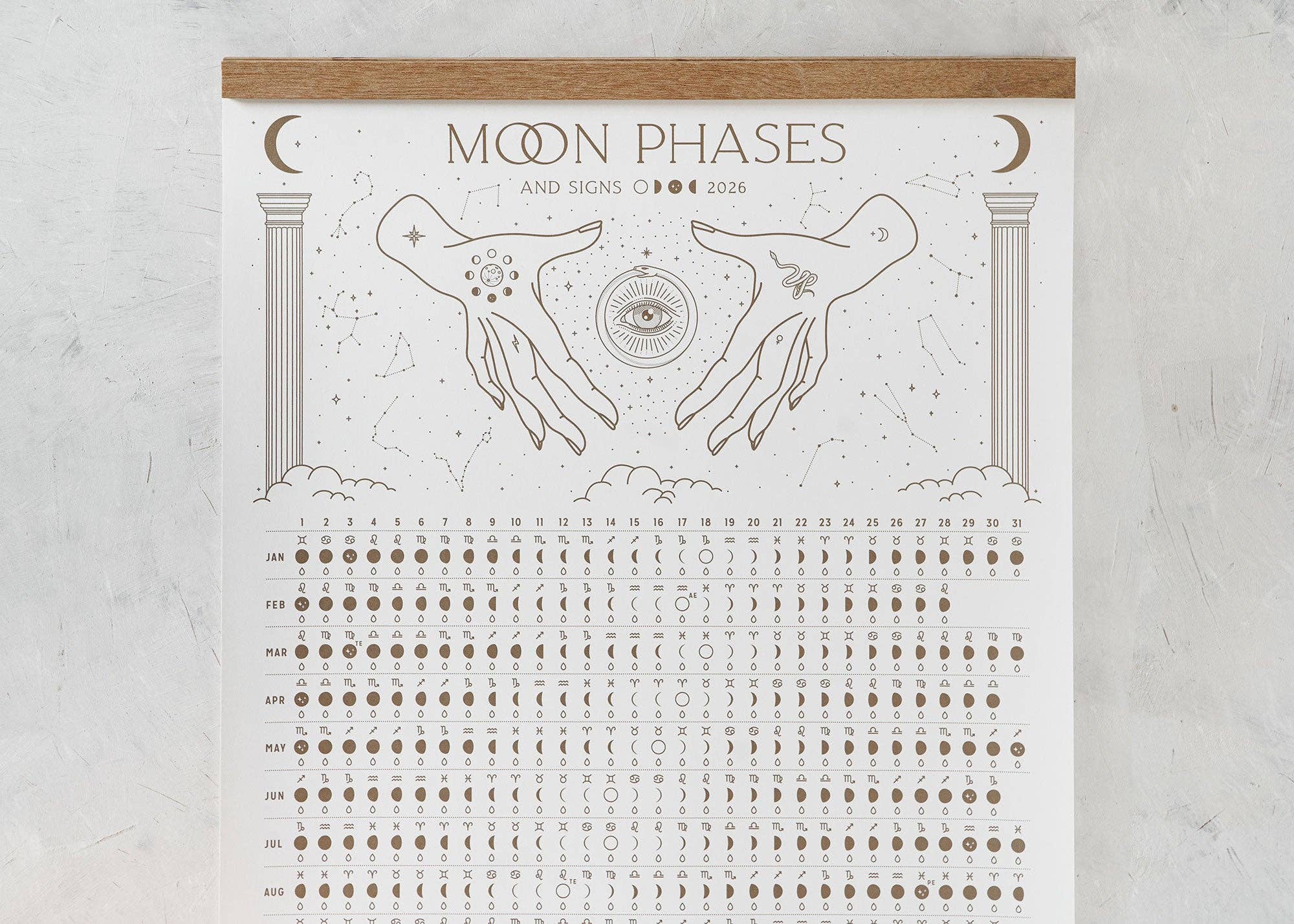 Vit 2026 Månfaser + Tecken Kalender för wholesale på Faire2