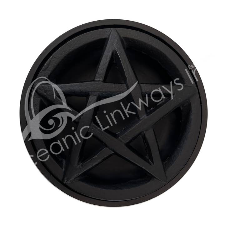 Oceanic Linkways Inc - Wholesale Spiritual Stone/Crystal - (PC)INCENSE HOLDER - CAULDRON WITH PENTACLE LID CAST IRON 3.1