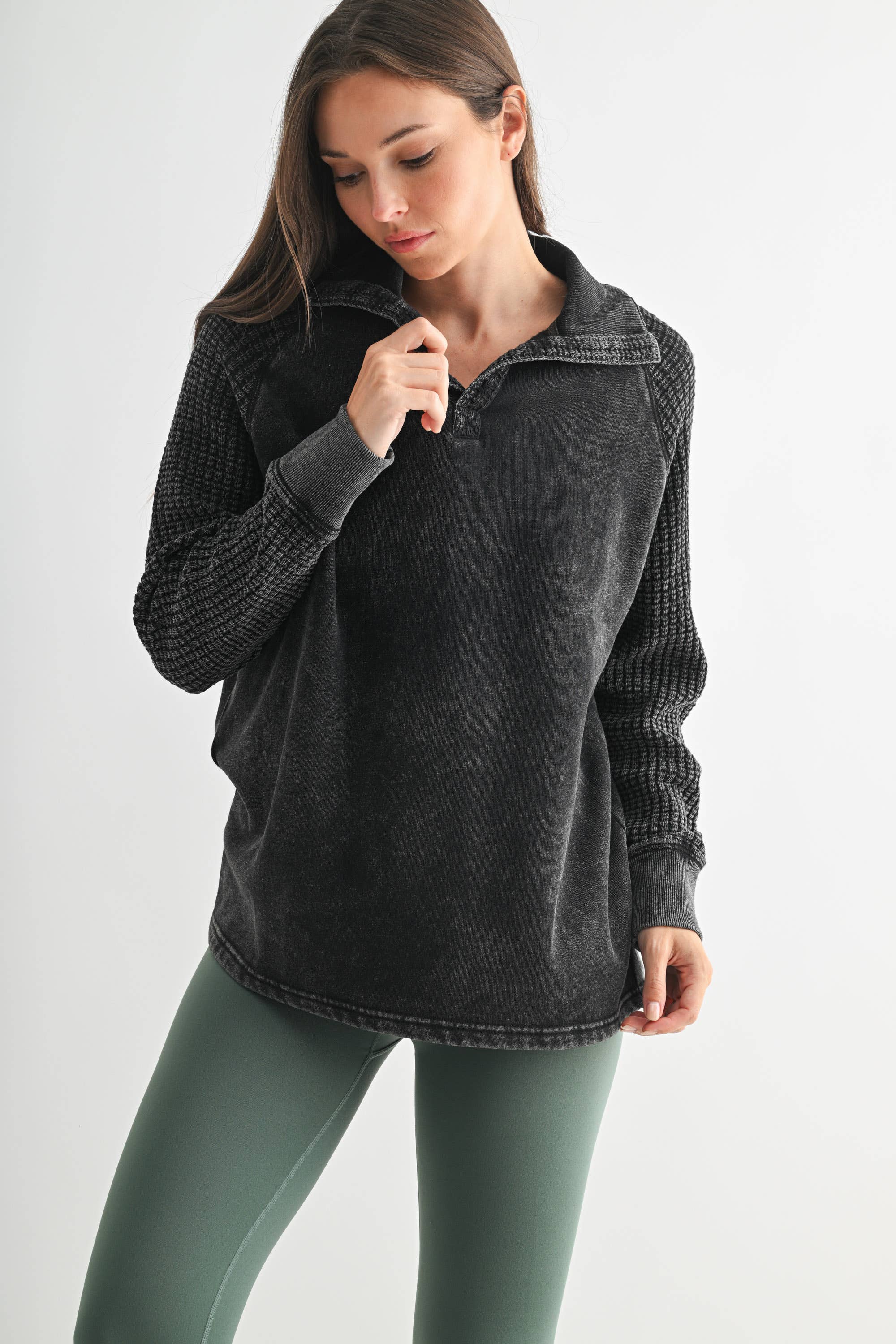 Mono B - Vente Haut en maille – femme - Henley en tricot gaufré Duality4
