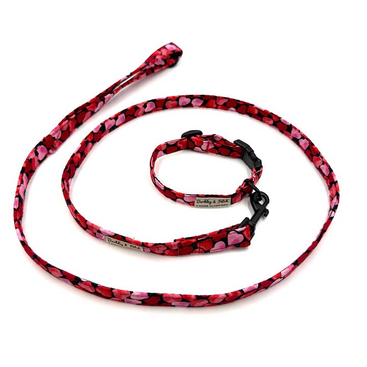 Ensemble collier et laisse pour chiot à motif cœurs d'amour pour la vente par Barkley and Fetch