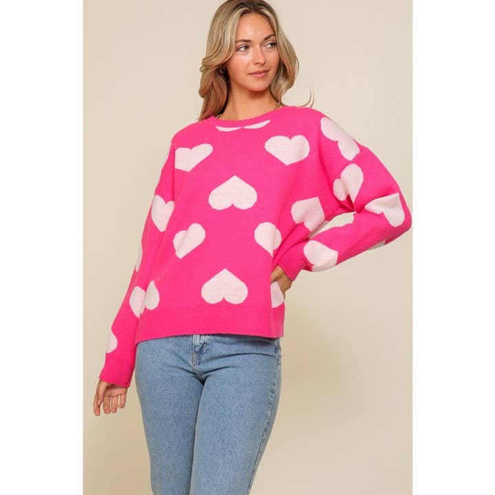 Heart print round neck sweater for wholesale by Paperdoll