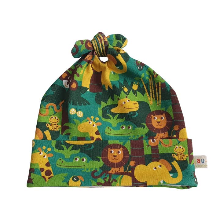 Bonnet Bébé en Jersey de Coton Bio Jungle pour la vente par biau-biau Ireland