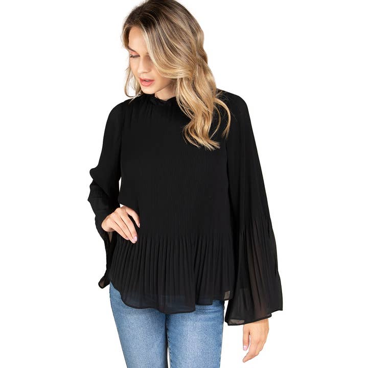 Blusa a maniche lunghe con pieghe a cristallo per la vendita all'ingrosso da parte di Naked Zebra Rack
