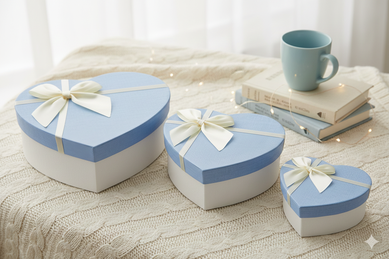 Emartbuy - Wholesale Gift box - Luxury Heart Shaped White/Blue Gift Box - Single (Sizes Available)6