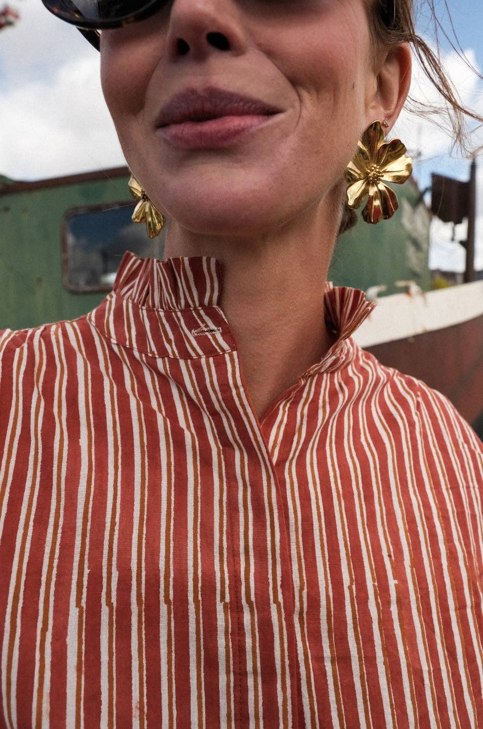 SO FAMILY - Vendita all'ingrosso Camicia button down - Donna - Blusa Lucie righe mattone2