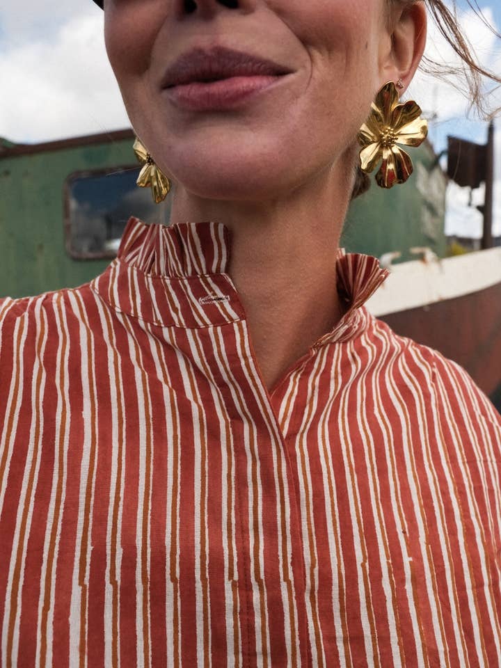 SO FAMILY - Vendita all'ingrosso Camicia button down - Donna - Blusa Lucie righe mattone2