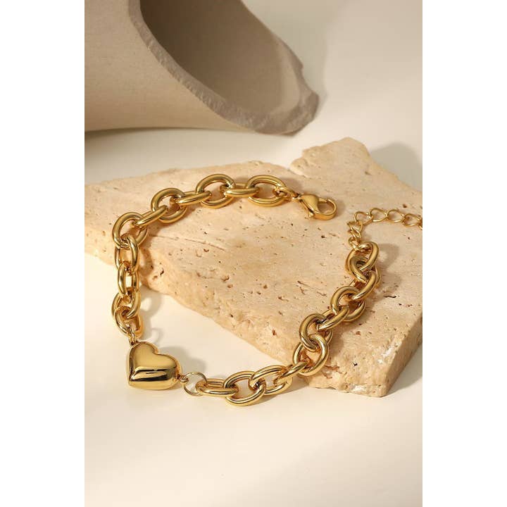 Gold STAINLESS STEEL TARNISH FREE CHUNKY HEART BRACELET | 40B119 for wholesale on Faire