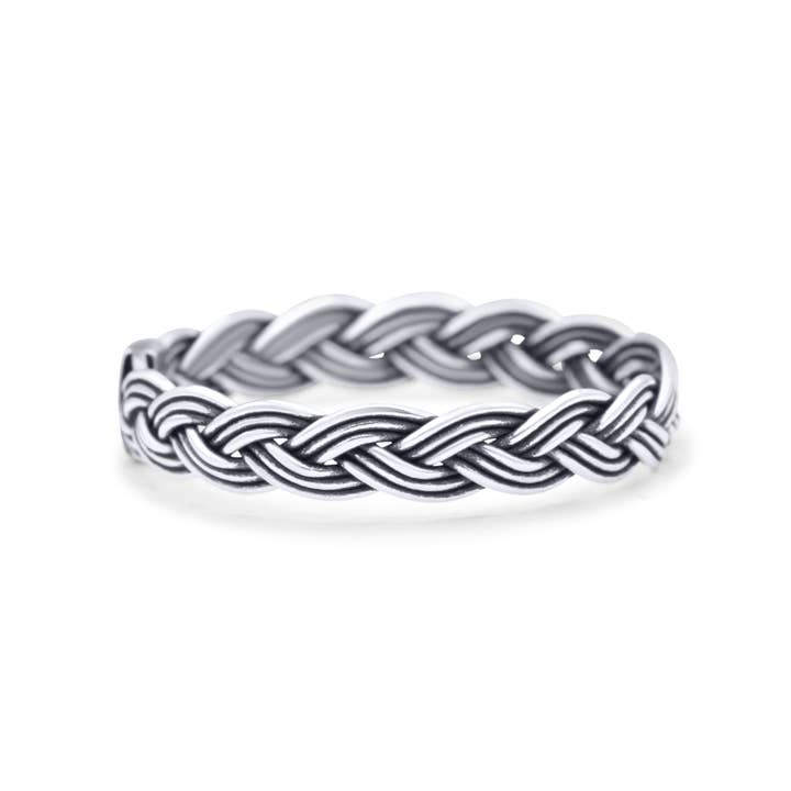 Rope Braided Ring Oxidized Band Solid 925 Sterling Silver Thumb Ring (3mm) for wholesale by Blue Apple Imports