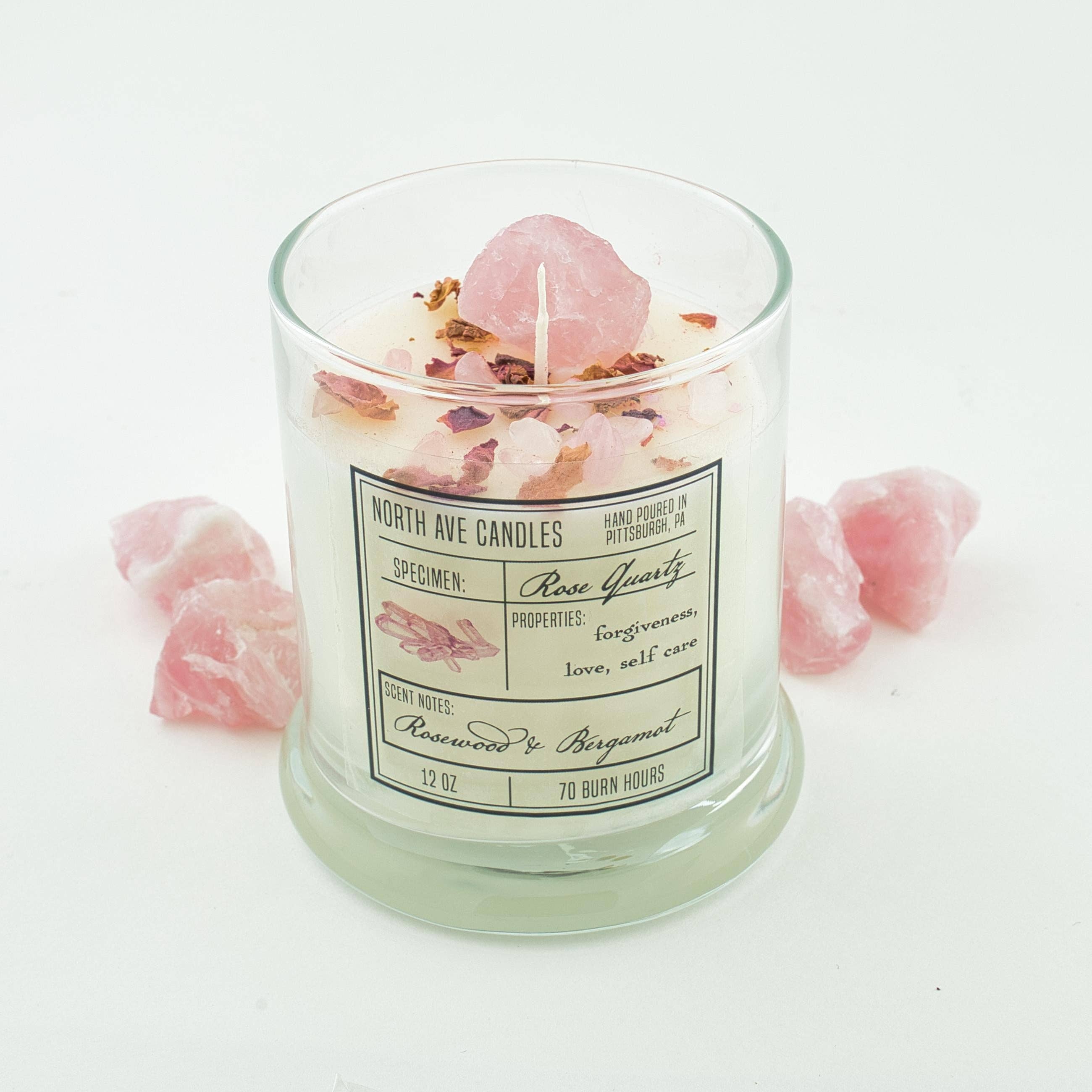 North Ave Candles - Wholesale Jar/Filled Candle - Crystal Candle / Rose Quartz | Rosewood + Bergamot4