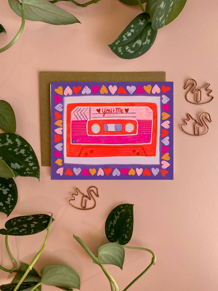 You + Me | Retro Mix Tape | Greeting Card for wholesale by Dream Folk Studio