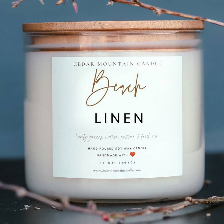 Lino da Spiaggia - Candela in Barattolo a 3 Stoppini per la vendita all'ingrosso da parte di Cedar Mountain Candle