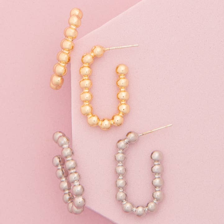 SP Sophia Collection - Wholesale Hoop Earrings - Ball Beaded Open Hoop Post Earrings1