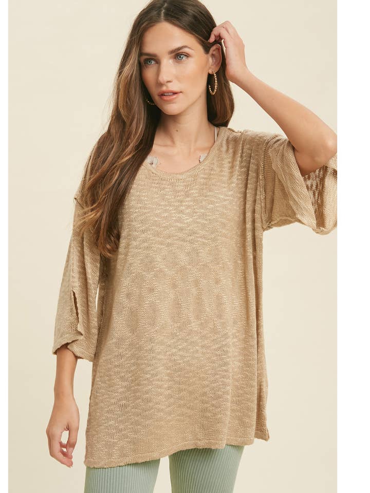 OVERSIZED LIGHTWEIGHT SWEATER WITH SLIT DETAILS / WL21-6116 for wholesale by Wishlist Apparel