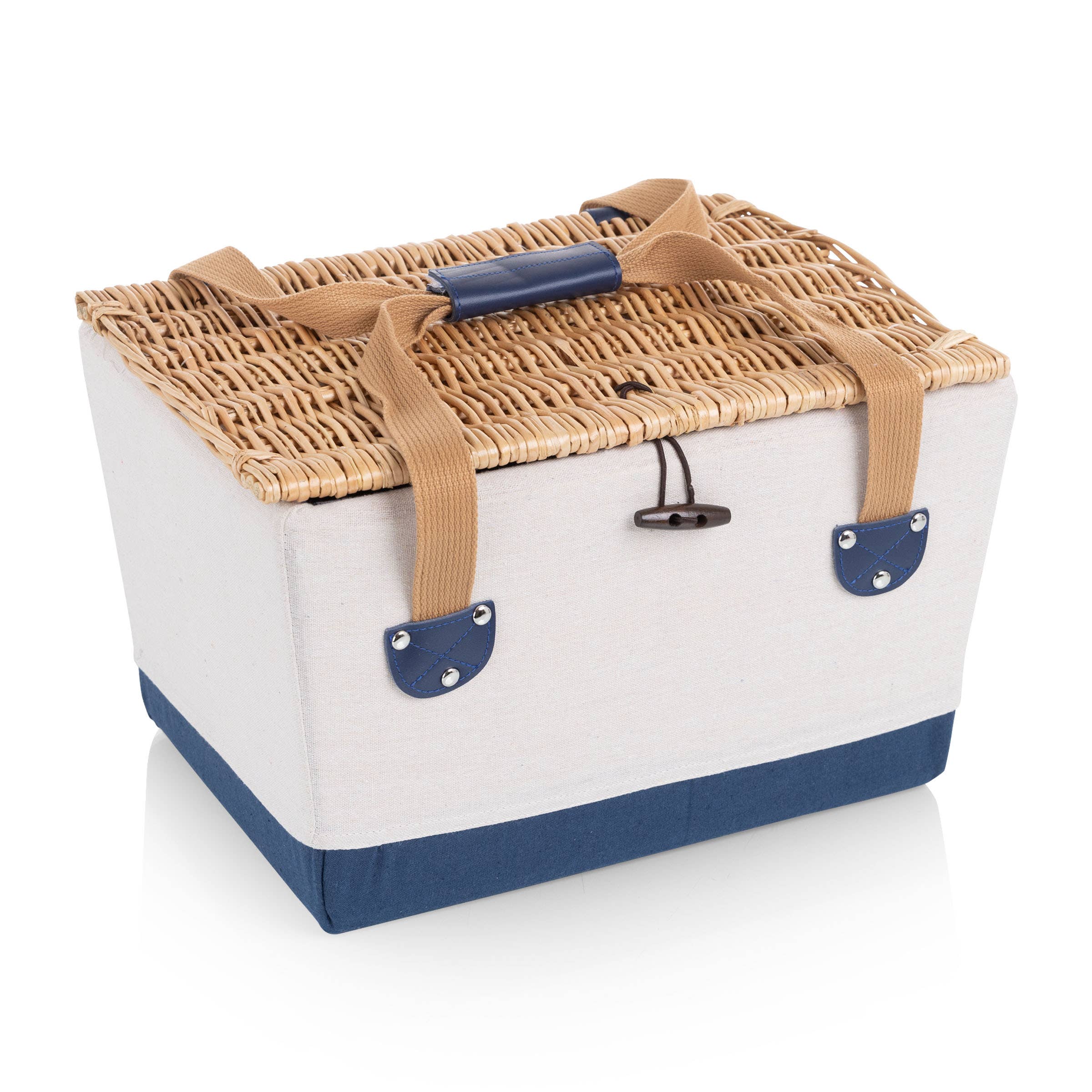 Beige Canvas with Navy Blue Accents Boardwalk Picnic Basket for 2 for wholesale on Faire13