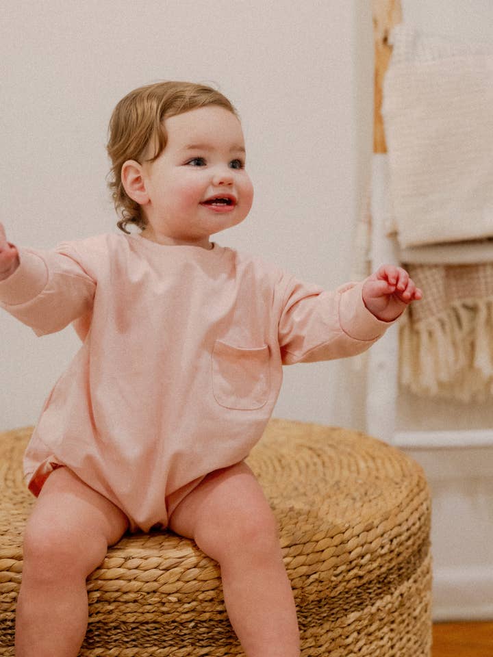 Harley Pocket Romper in Pink for wholesale by Winnie + Crew