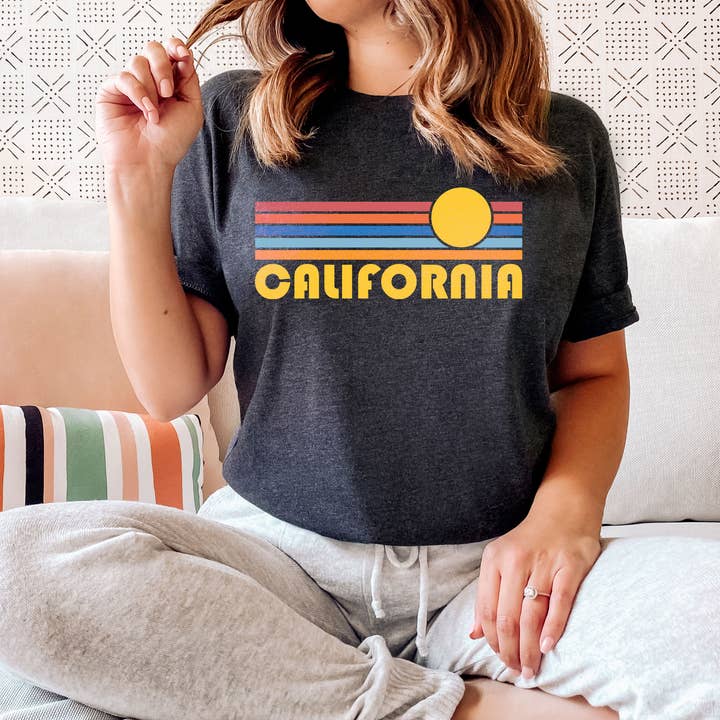 California T-Shirt - Retro Sunrise Adult Unisex California for wholesale by Hey Mountains
