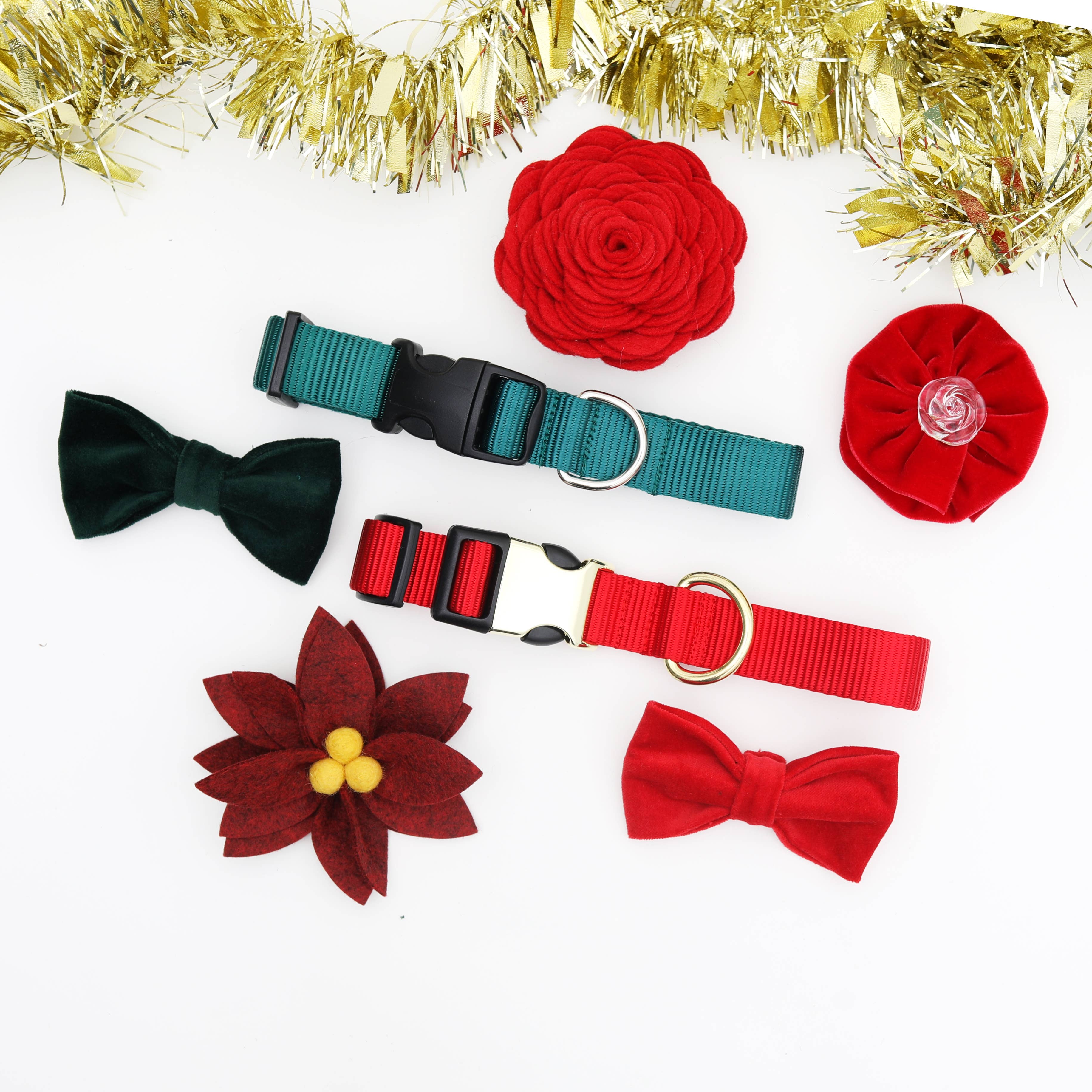 Mimi Green - Wholesale Vlinderdas - Hond - Kerst Velours Hondenhalsband Vlinderdas in Rood en Groen1