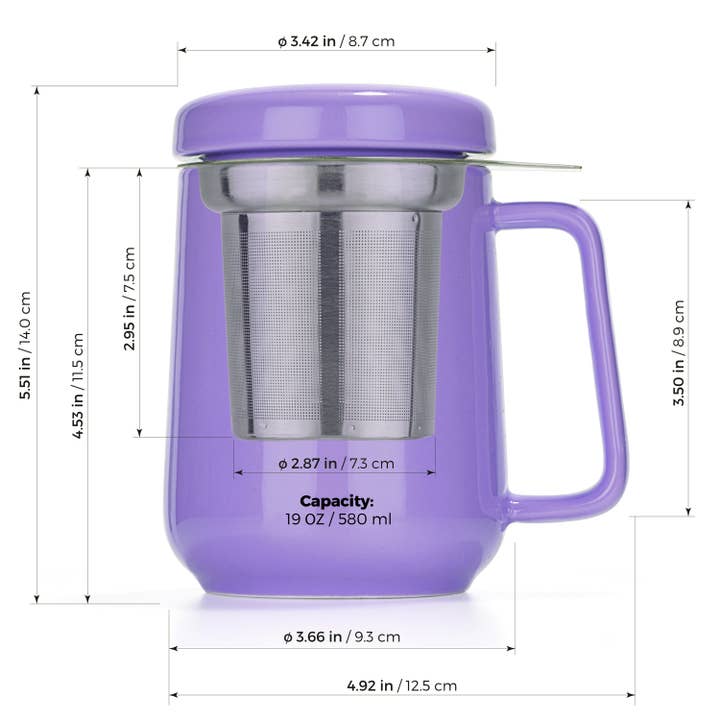 TEALYRA / LUXBE - Wholesale Coffee Mug - Peak Porcelain Mug With Infuser 19oz, Purple Matte Finish