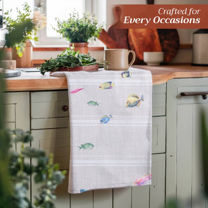 Maison d'Hermine - Design in Every Thread - Wholesale Tea Towel - Kitchen Towels 100% Cotton - Set of 3 - Poisson4