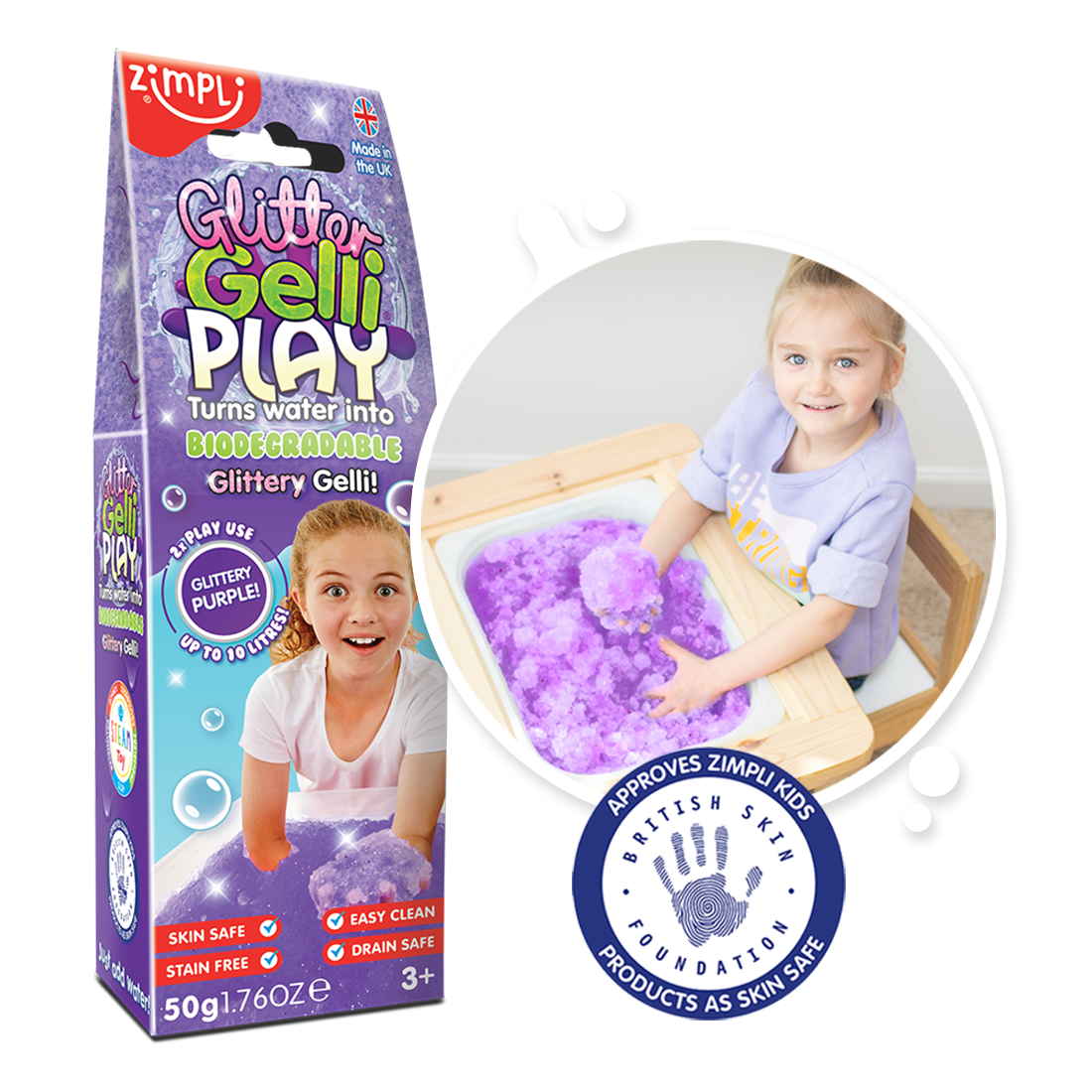 Zimpli Kids - Vente Pâte ingénieuse/slime – enfant - Jouet sensoriel biodégradable certifié Zimpli Glitter Gelli Play2