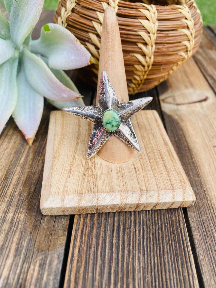 Anello Stella in Turchese Navajo e Argento Sterling Taglia 8.5 Firmato per la vendita all'ingrosso da parte di Nizhonitradersllc