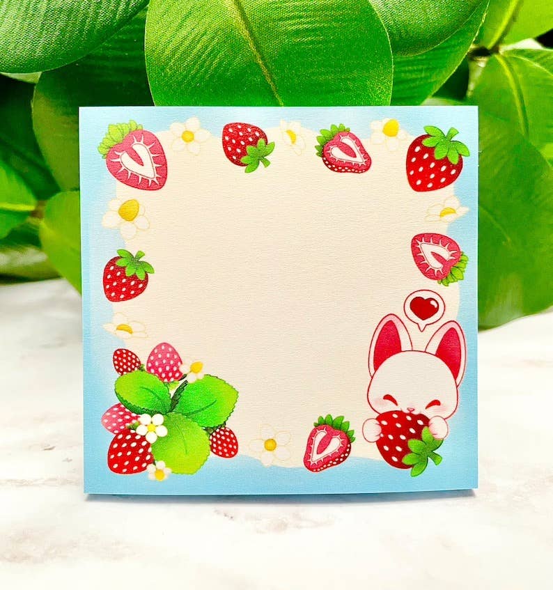 Cloud Cat Arts - Wholesale Sticky Notes - Strawberry Kitty - Cute Fruit Cat - Sticky Notepad1