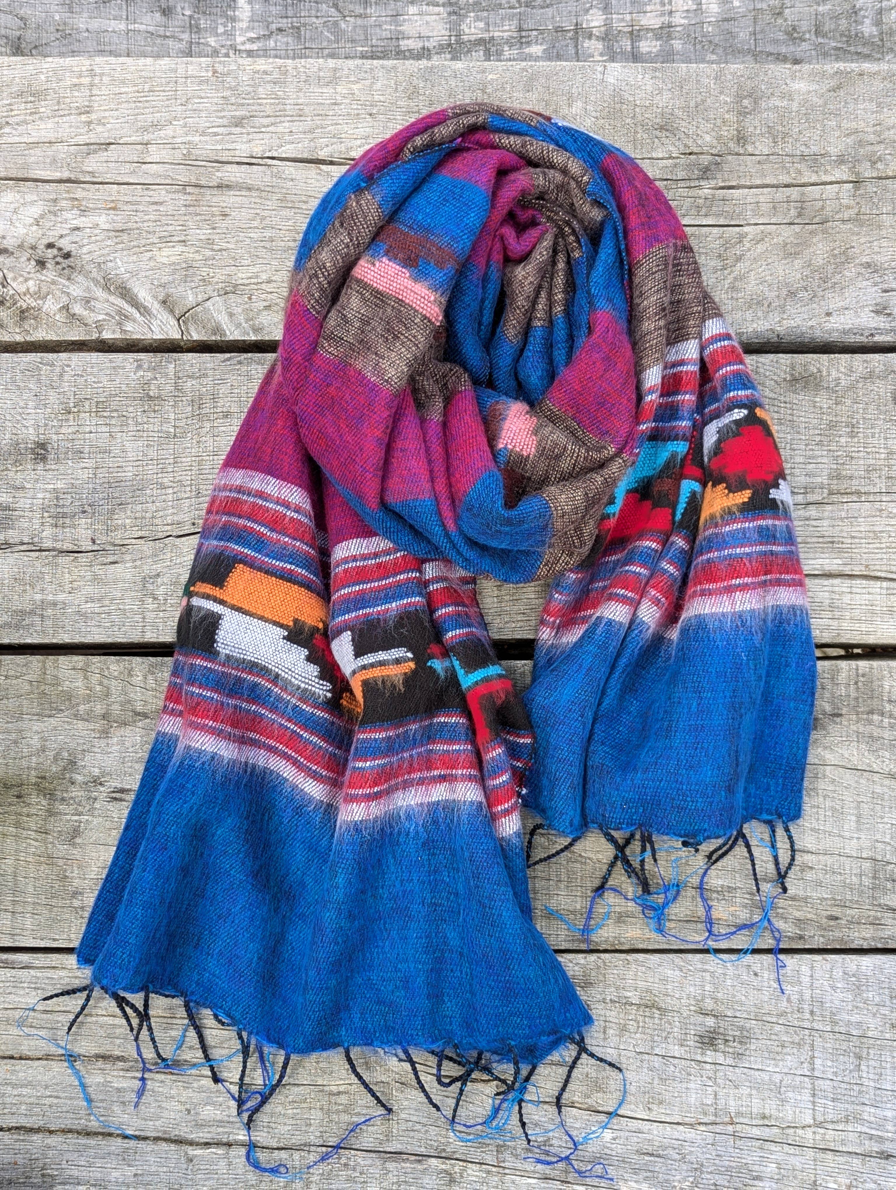 Cool Trade Winds - Wholesale Scarf - Women's - Wholesale Navajo-Inspired Dhaka Weave Shawls | Electric Blue