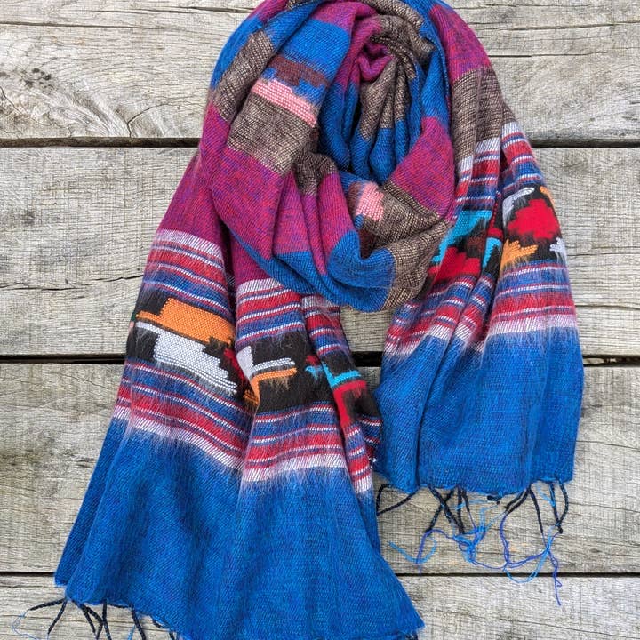 Cool Trade Winds - Wholesale Scarf - Women's - Wholesale Navajo-Inspired Dhaka Weave Shawls | Electric Blue0