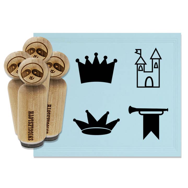 Castle King Queen Crown Trumpet Royal Jester Rubber Stamp Set for Stamping Crafting Planners for wholesale by Sniggle Sloth