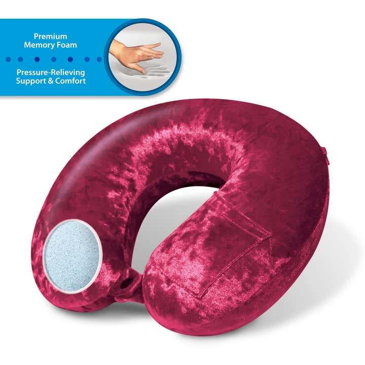 Cloudz - Wholesale Travel Pillow - Cloudz LUXE Crushed Velvet Memory Foam Travel Pillow- Red