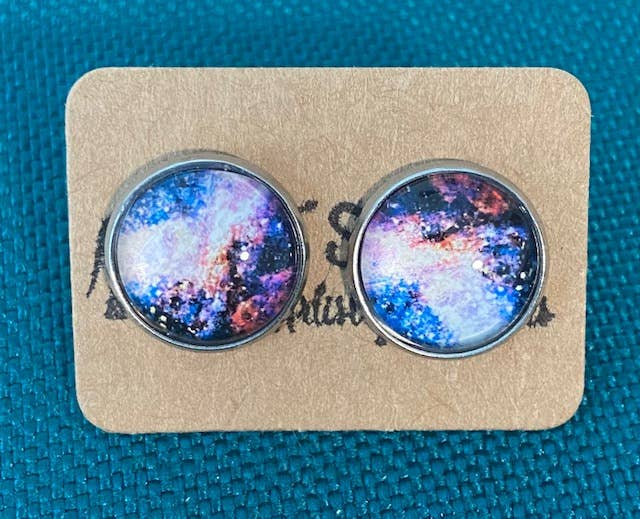 SMA Artistry Creations - Wholesale Stud/Post Earrings - 12mm Galaxy design glass cabochon stud earrings22