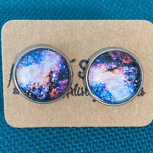 SMA Artistry Creations - Wholesale Knopjes/oorstekers - 12 mm Galaxy-design glazen cabochon oorknopjes22