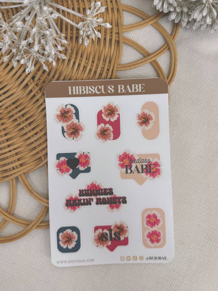 Hibiscus Babe | Vinyl Sticker Sheet for wholesale by Bujo Bae